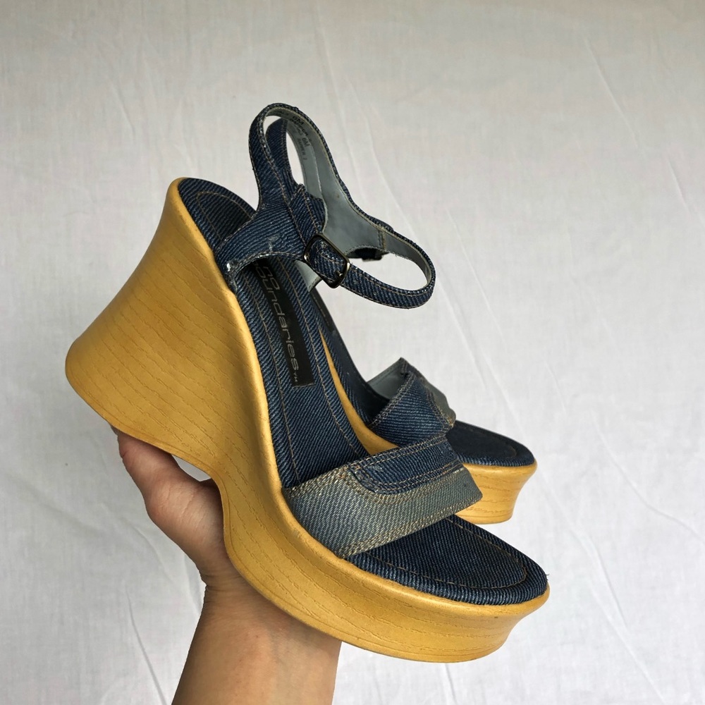 Y2K platform denim wedge sandals
